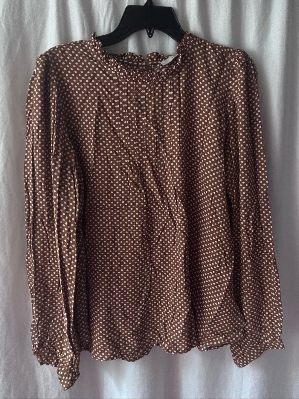 LOFT Brown Blouse with Cream Polka Dots